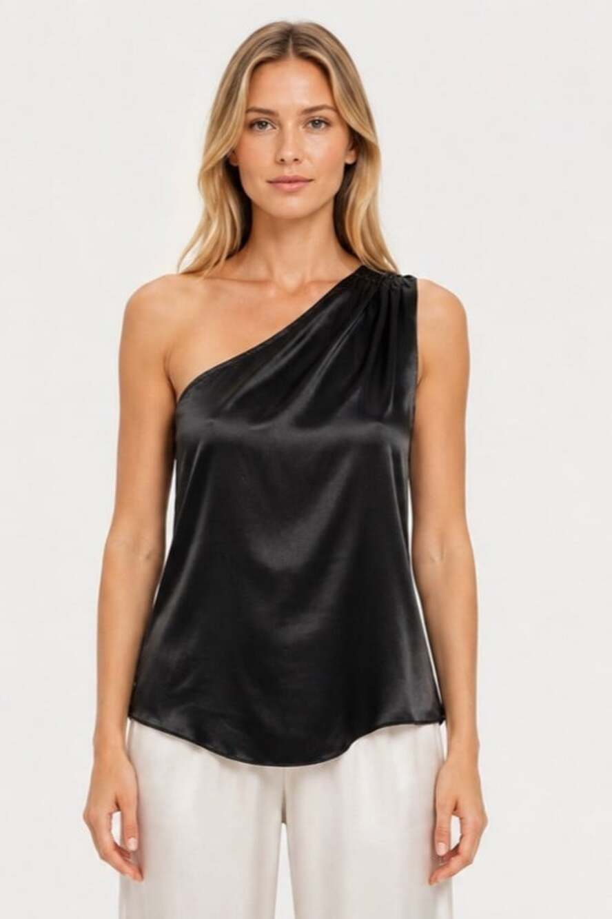 Generation Love Women Black one shoulder silk silk blouse top size Large